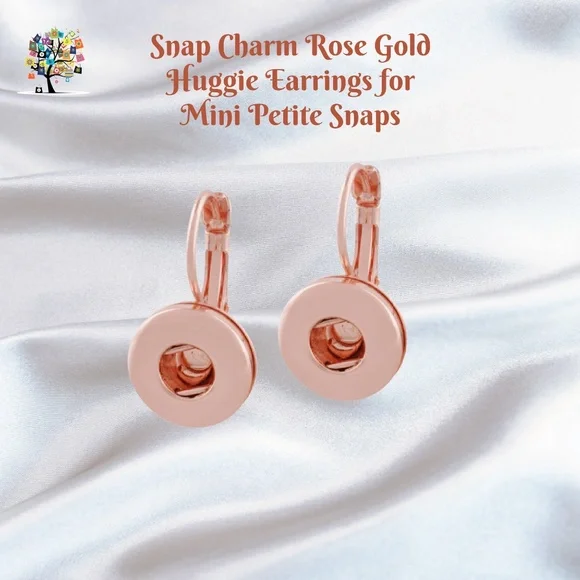Snap Charm Rose Gold Plated Huggies Earrings for Mini Petite 12mm Snaps - Picture 2 of 3
